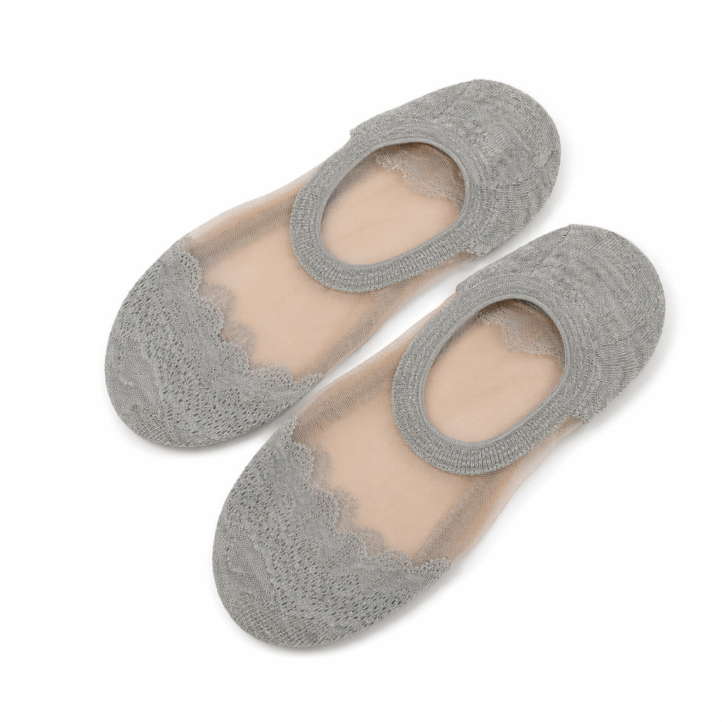 Elegant Lace Band Socks in Clear Fabric and Various Colors Gray Low Ankle
