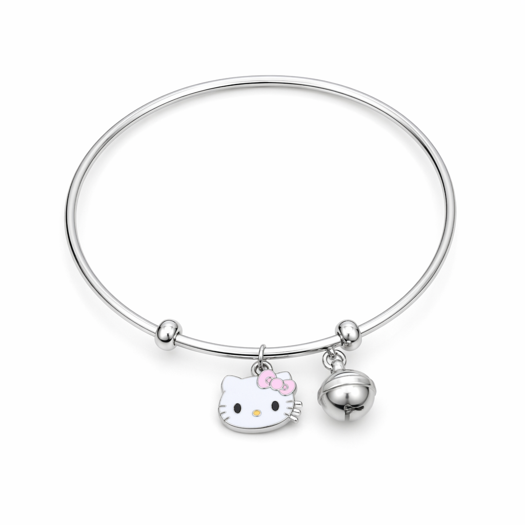 Kawaii Beaded Bracelets Inspired by Sanrio Characters Silver Bangle Kitty
