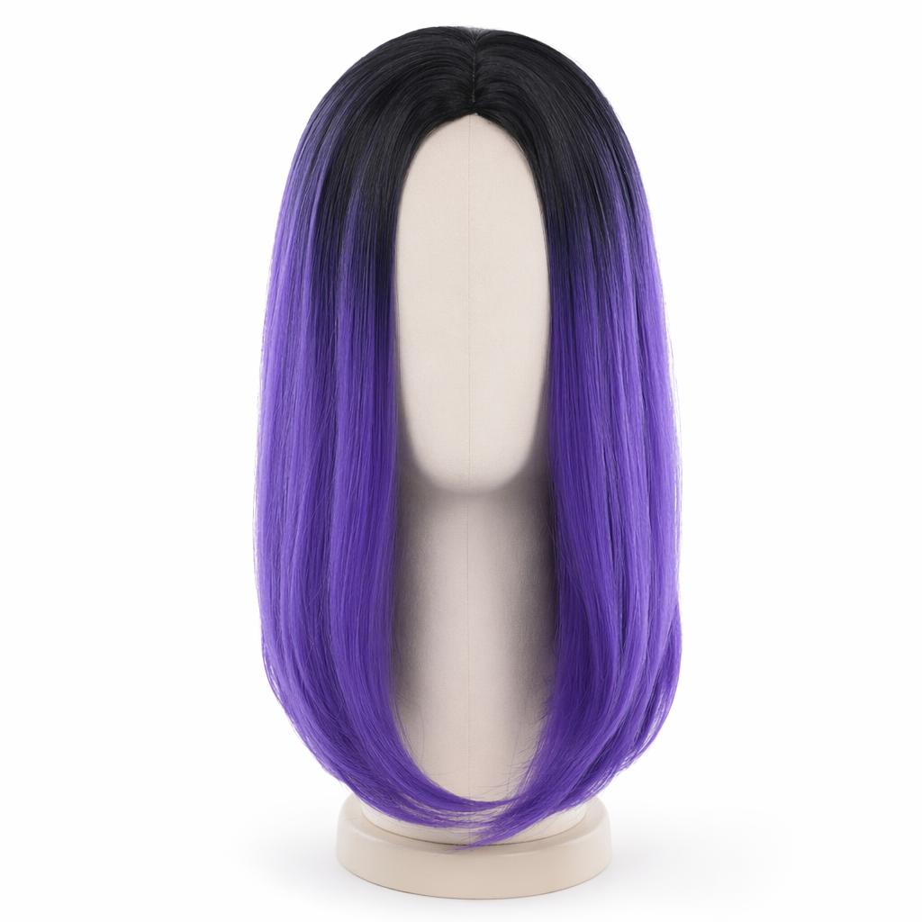 Medium Length Ombre Long Bob Wig in Chic Colorful Style Dark Purple