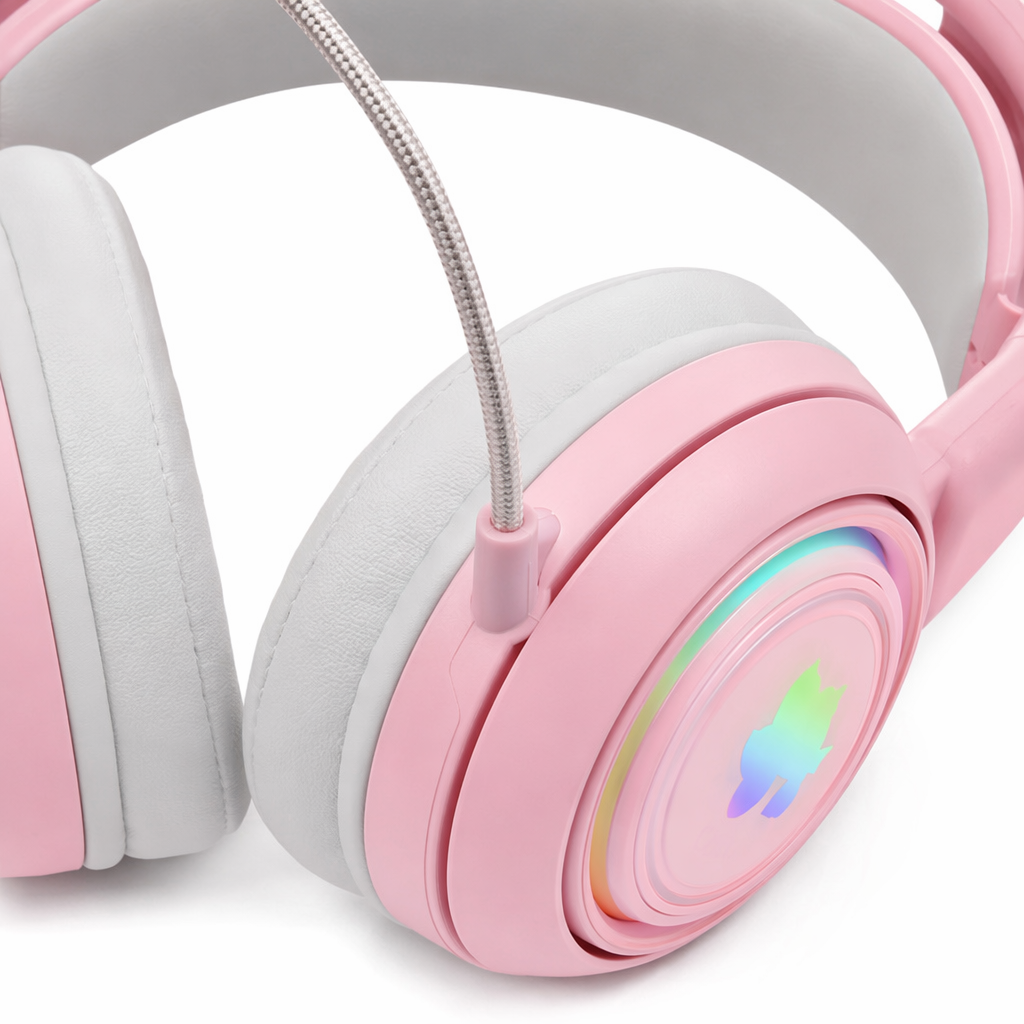 Interchangeable Deer Antler Neko Headset for Gamers and Streamers Pink