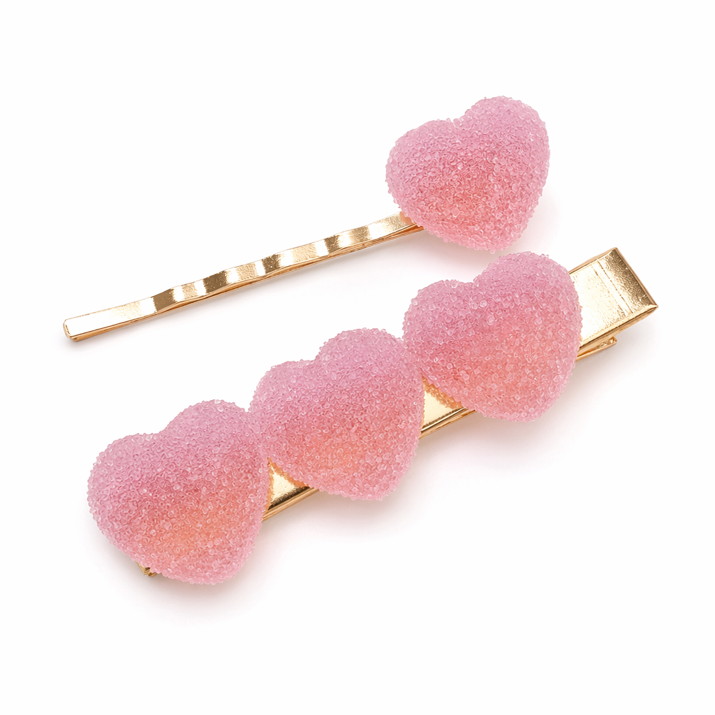 Handcrafted 3D Heart Shaped Sugar Candy Hair Clips Pink
