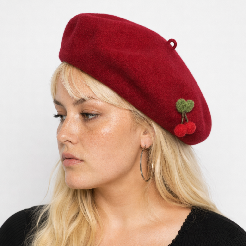 Kawaii Berets for Stylish Lolita Fashion and Accessories Red Single Cherry