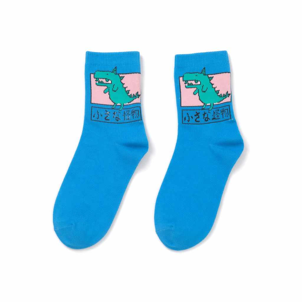 Kawaii Japanese Harajuku Cotton Prehistoric Socks Blue Dinosaur