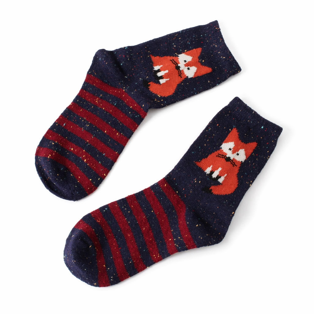 Snow Fox Christmas Socks with Embroidered Design and Vibrant Colors Striped Fox