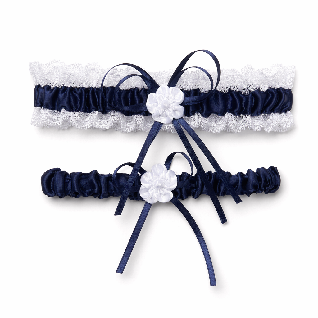 Ruffled Vegan Garter Belt Set with Chiffon and Lace Details Dark Blue