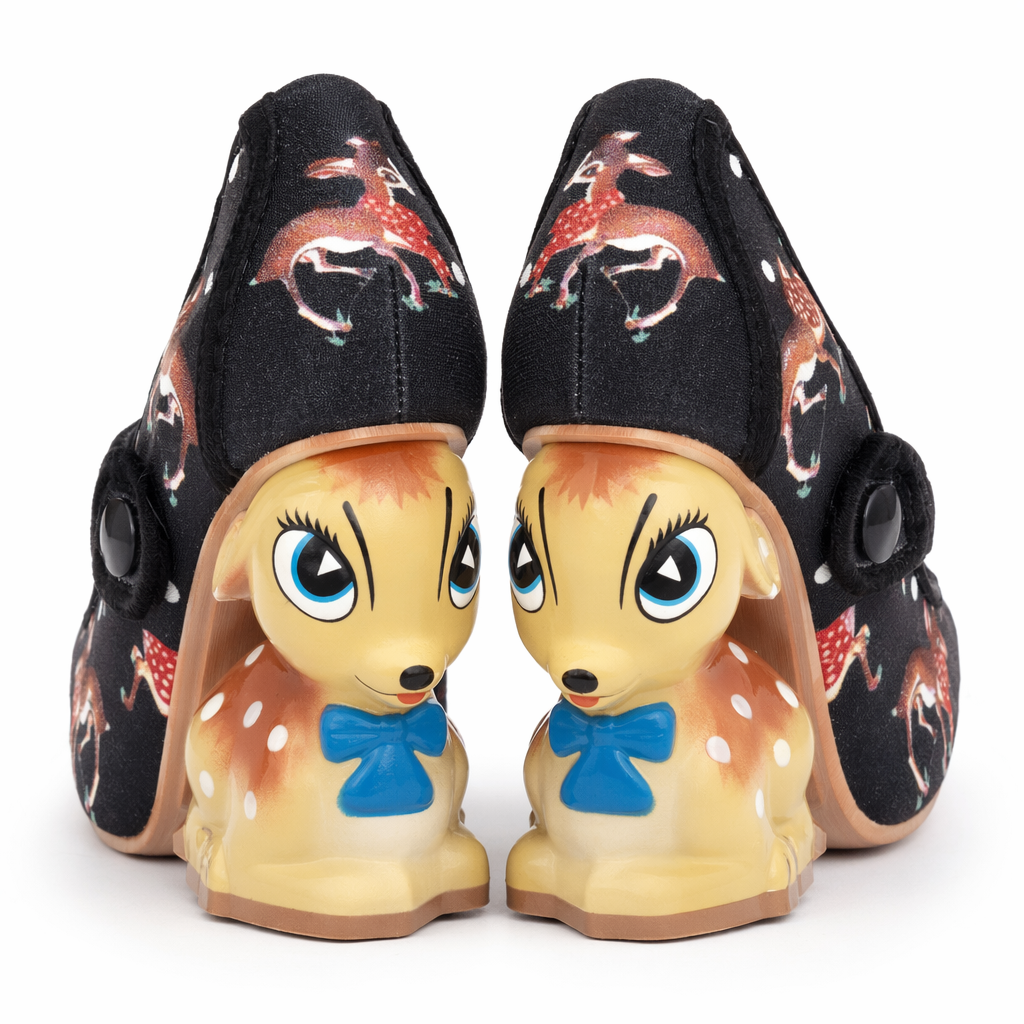 Luxury Vintage Inspired Baby Deer Platform Cherry Pumps Black