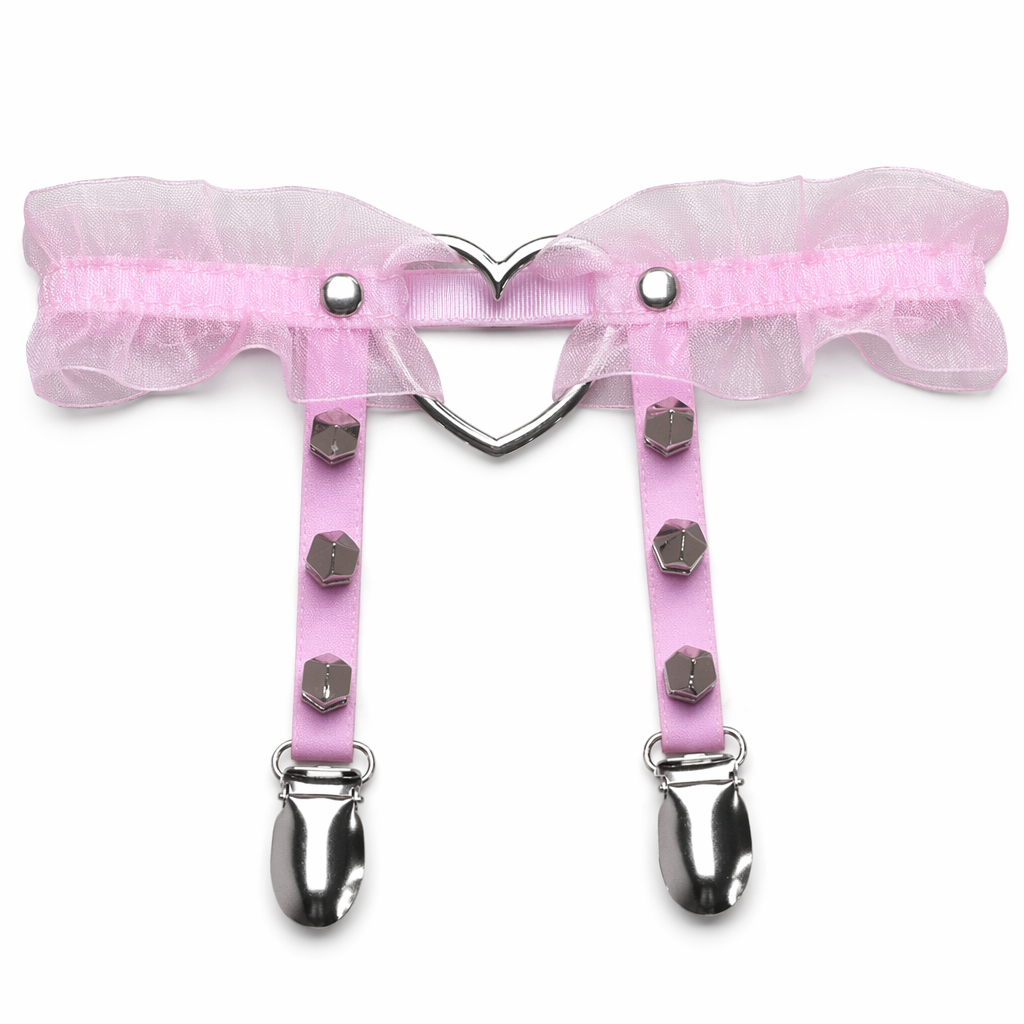 Dainty Ruffled Garter Belt with Chiffon, Grommets, and Spikes Default
