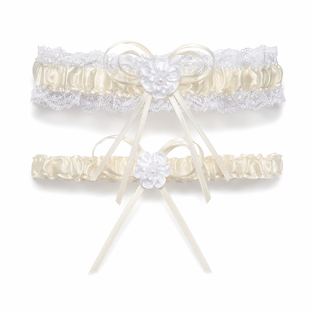 Ruffled Vegan Garter Belt Set with Chiffon and Lace Details Cream