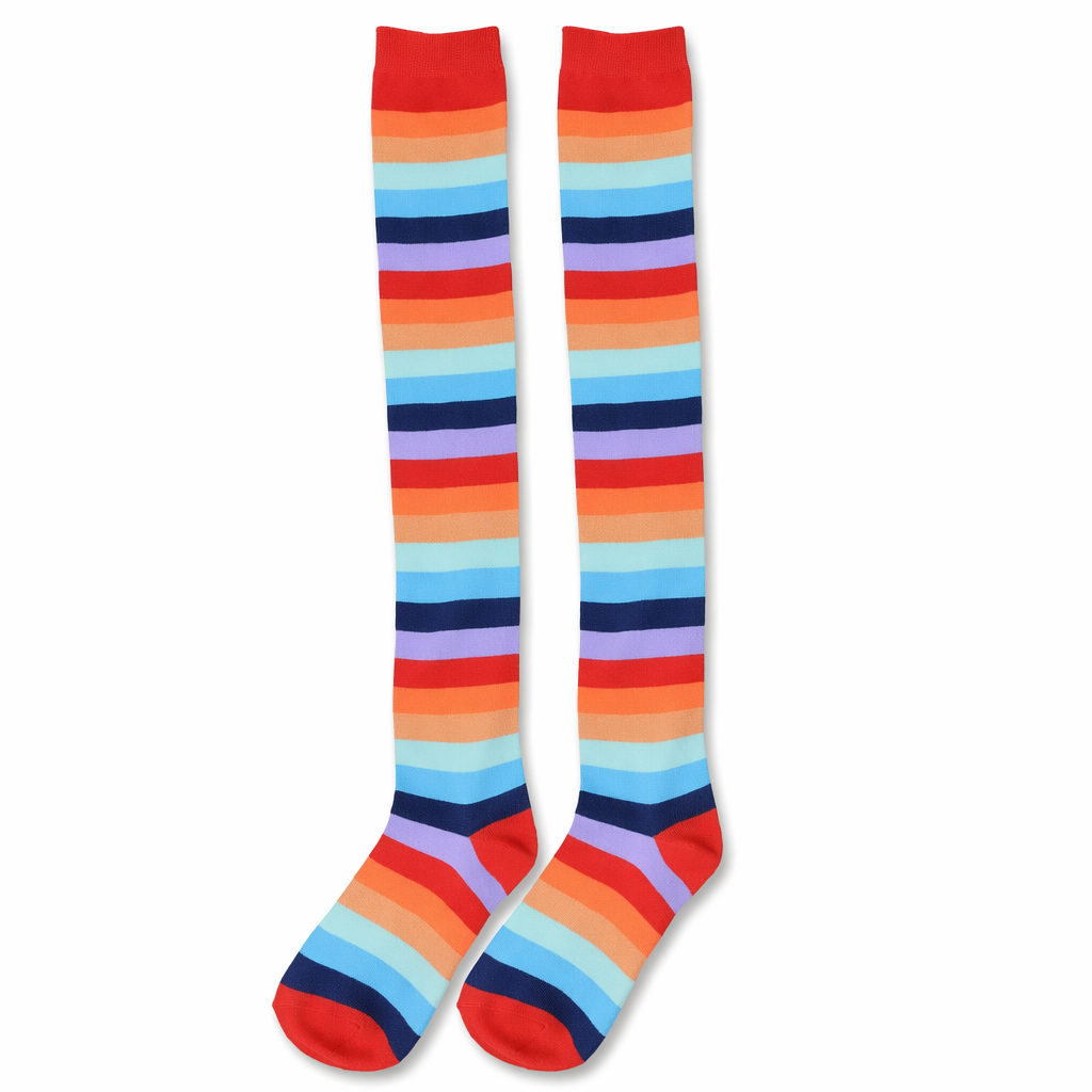 Pastel Rainbow Thigh High Socks for Kawaii Pride Lovers Darker Rainbow