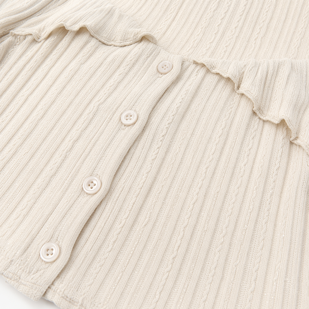 Cream Knit Cropped Sweater in Striped Cable Knit Fabric S