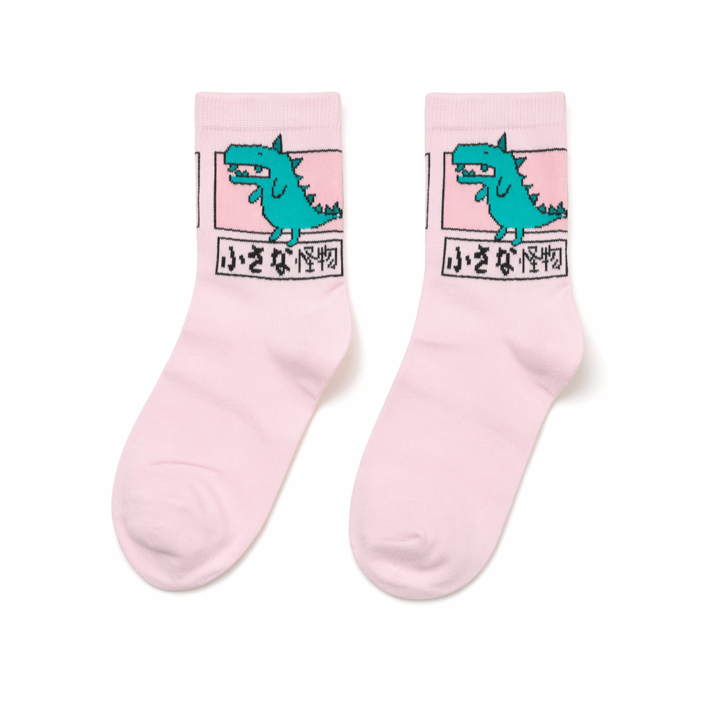 Kawaii Japanese Harajuku Cotton Prehistoric Socks Pink Dinosaur