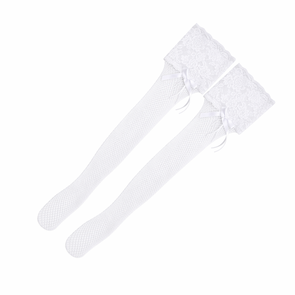 Luxurious Thigh High Fishnet Stockings for Comfort and Durability White