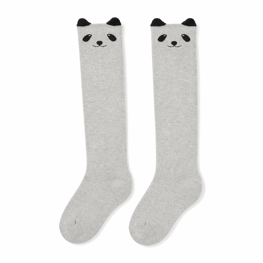 Soft Cotton Animal Thigh Highs for Littles Size XS-XL Gray Panda