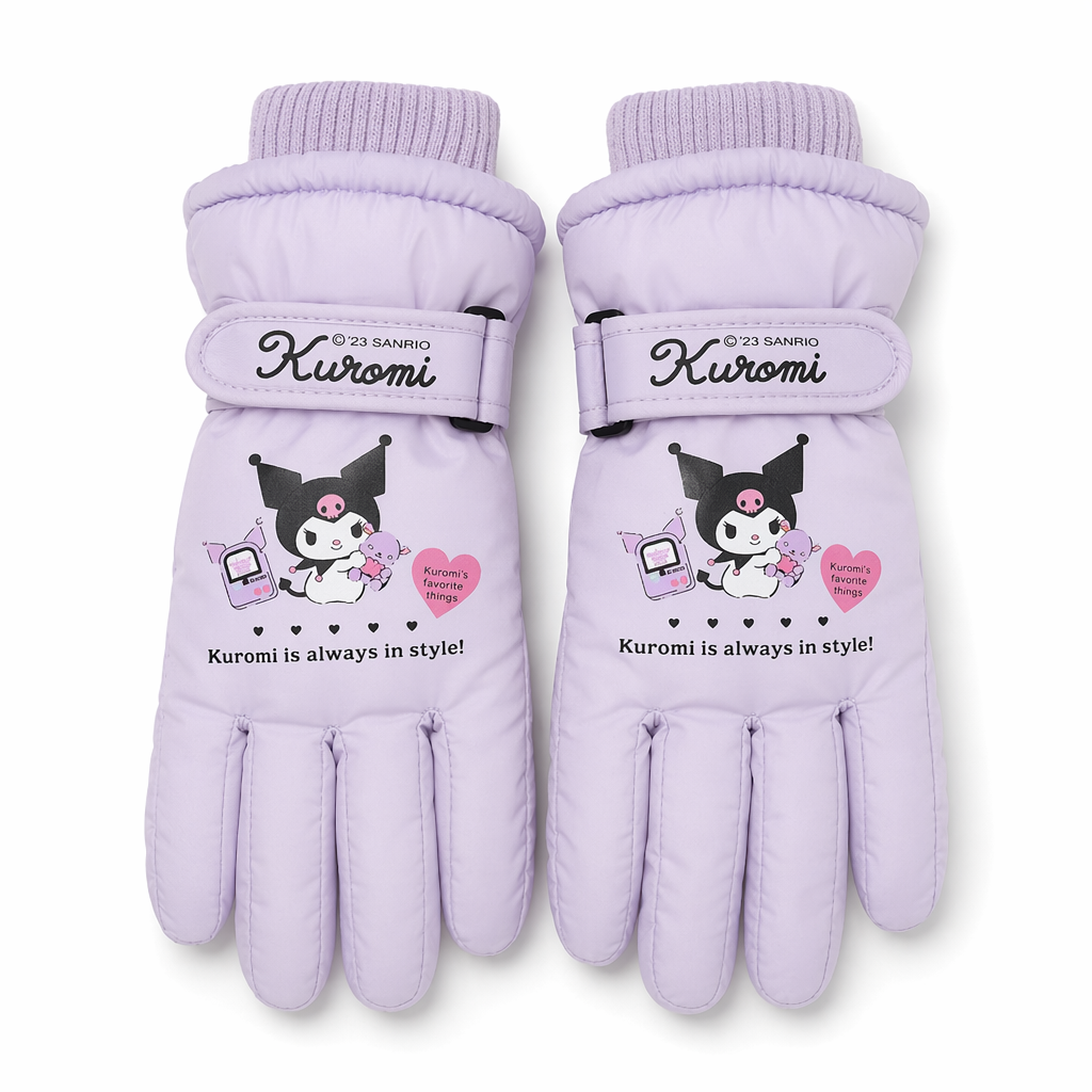 Cozy Kawaii Character Waterproof Gloves for Your Winter Wardrobe Purple Kuromi
