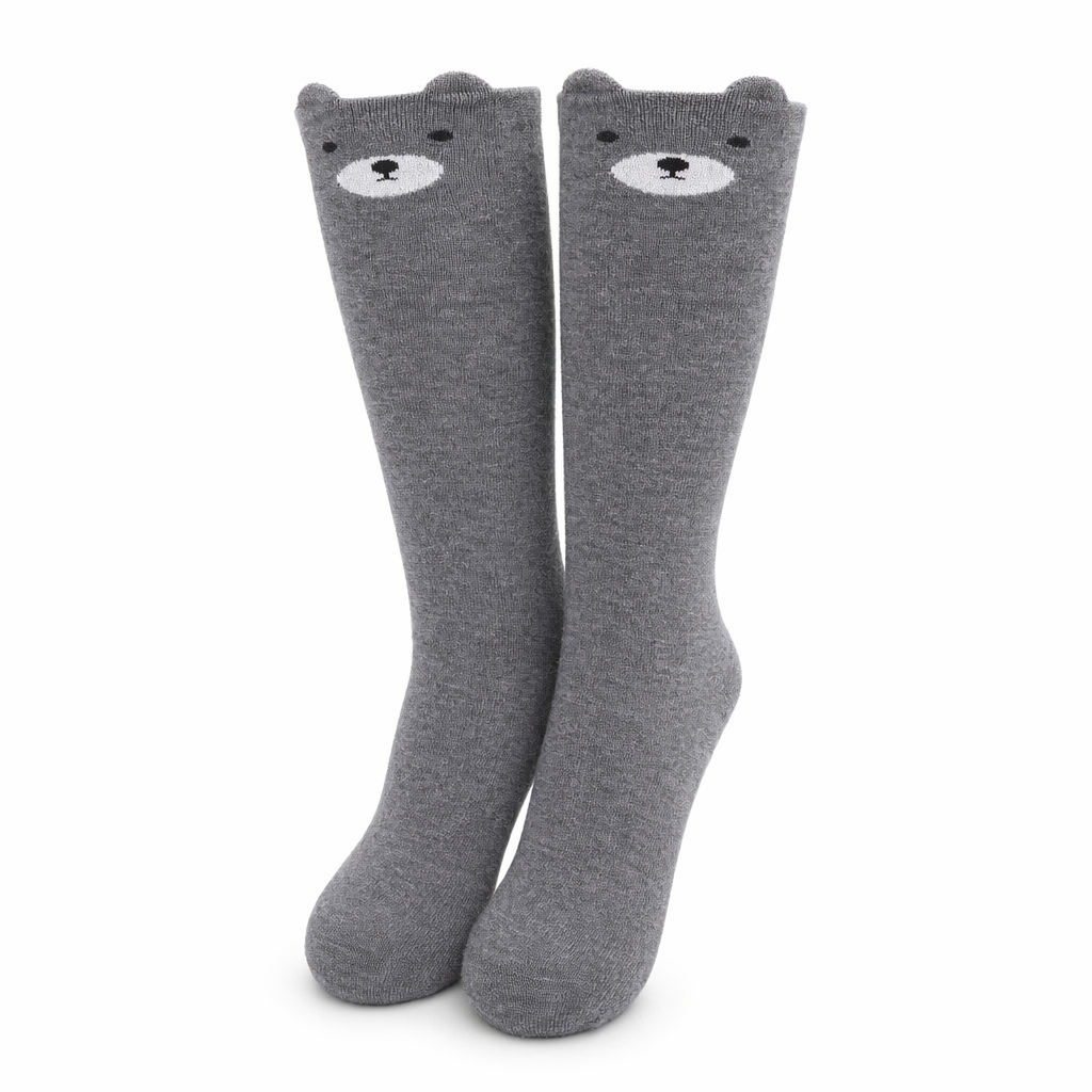 Soft Cotton Animal Thigh Highs for Littles Size XS-XL Grey Bear
