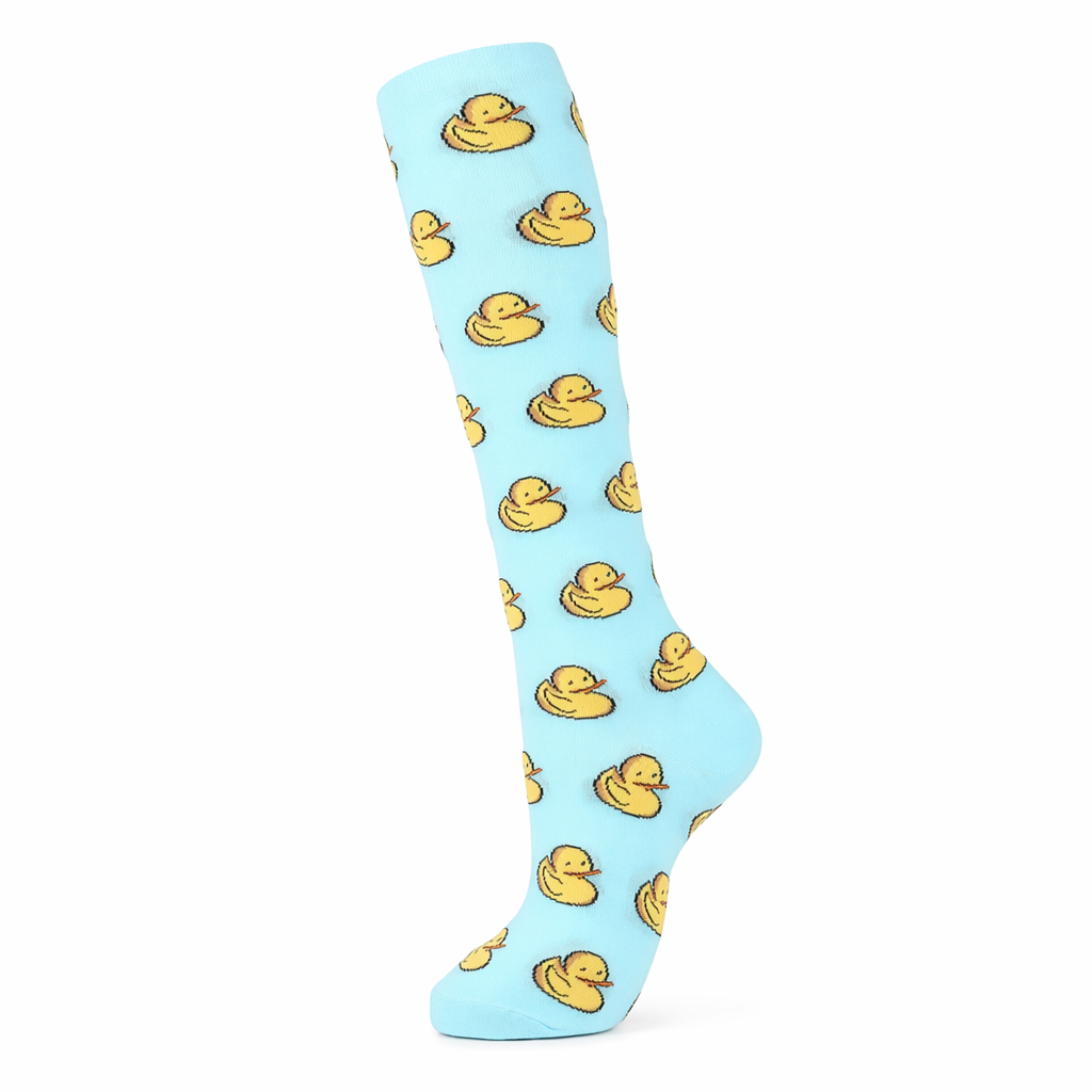 Blue and Yellow Ducky Knee Highs in Quality Cotton Fabric Default Title