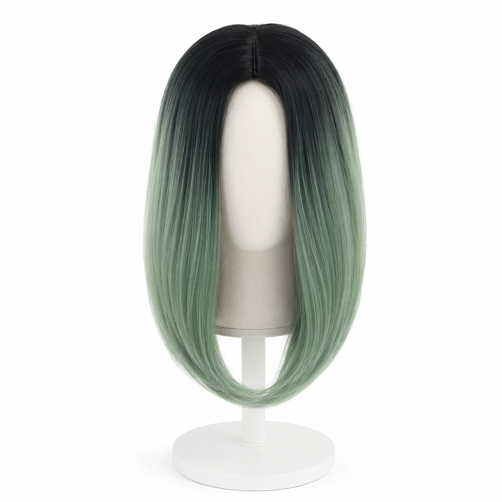Medium Length Ombre Long Bob Wig in Chic Colorful Style Green