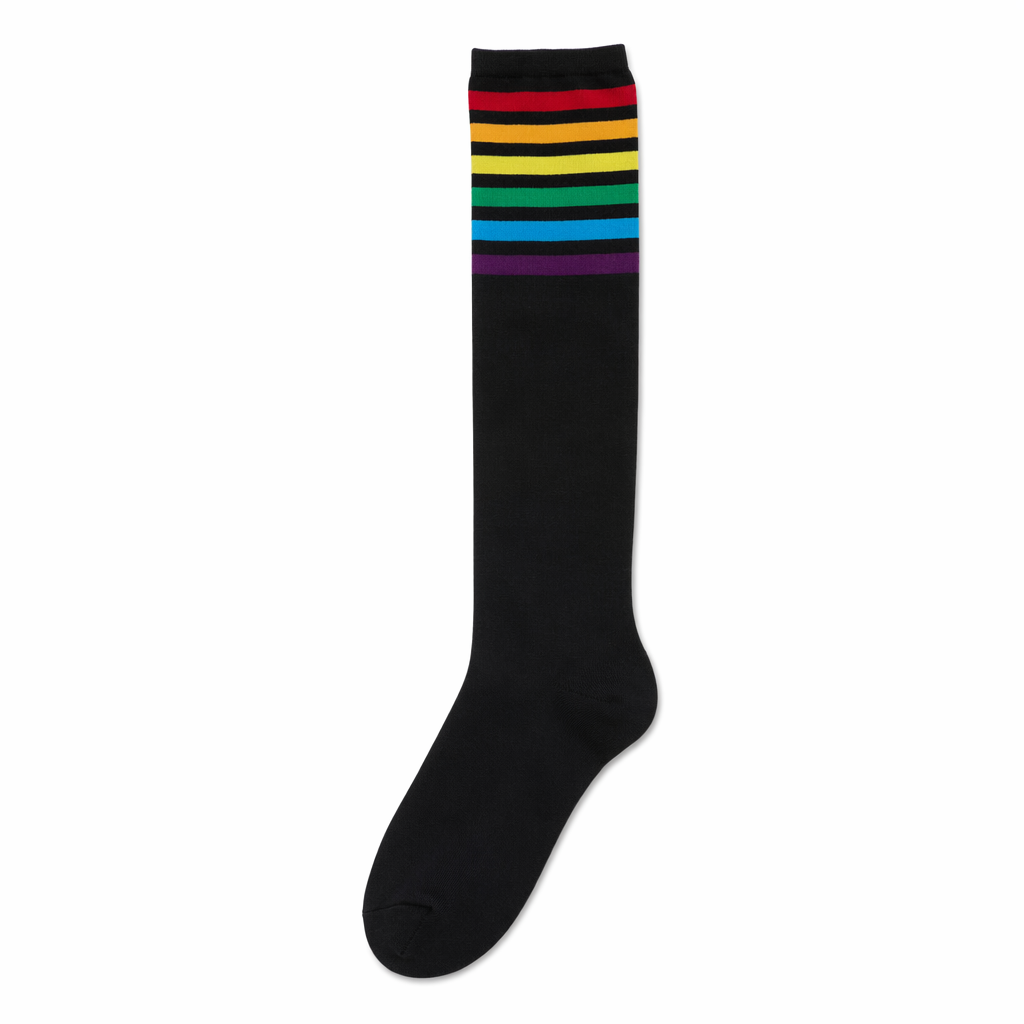 Rainbow Striped Knee-High Socks in Black or White Black