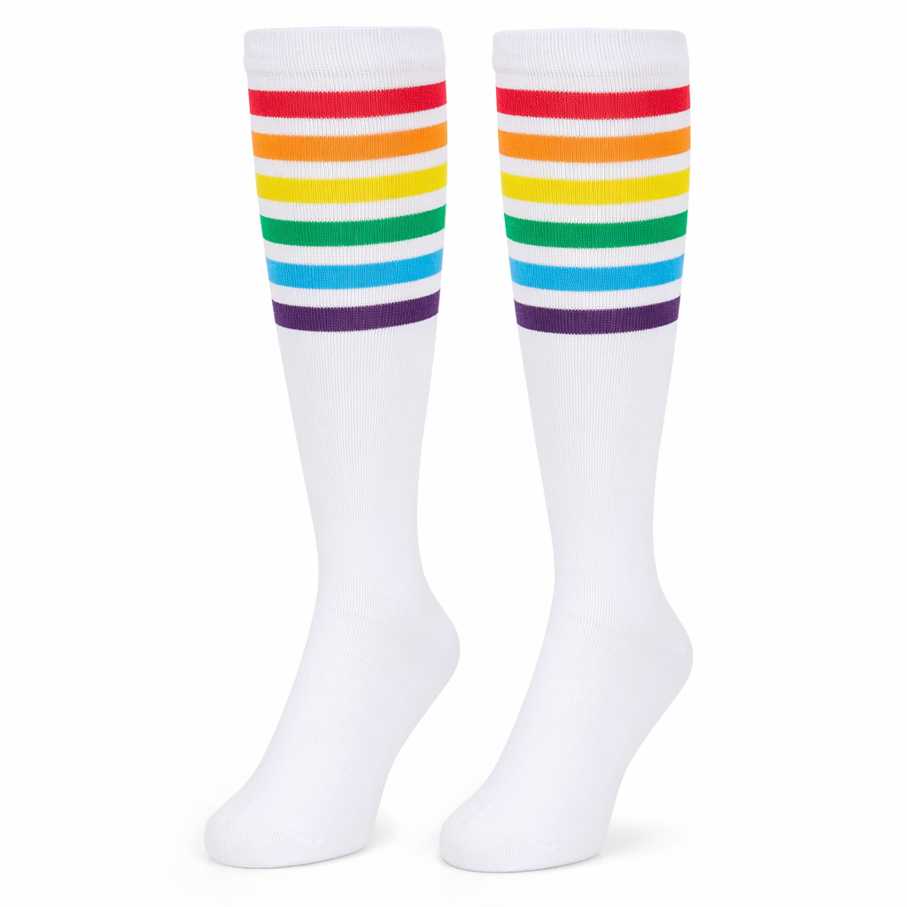Rainbow Striped Knee-High Socks in Black or White White