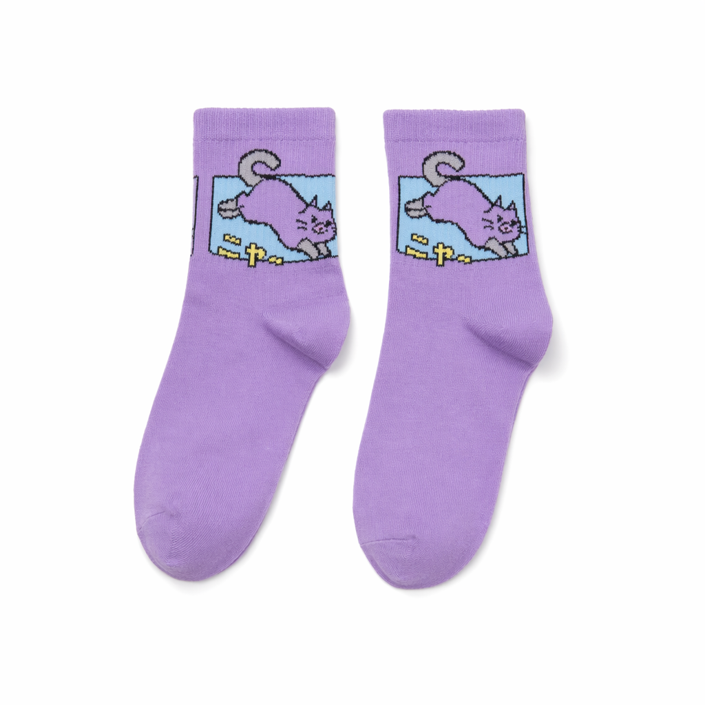 Kawaii Japanese Harajuku Cotton Prehistoric Socks Purple Cat