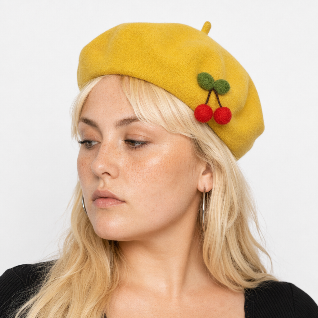 Kawaii Berets for Stylish Lolita Fashion and Accessories Yellow Single Cherry
