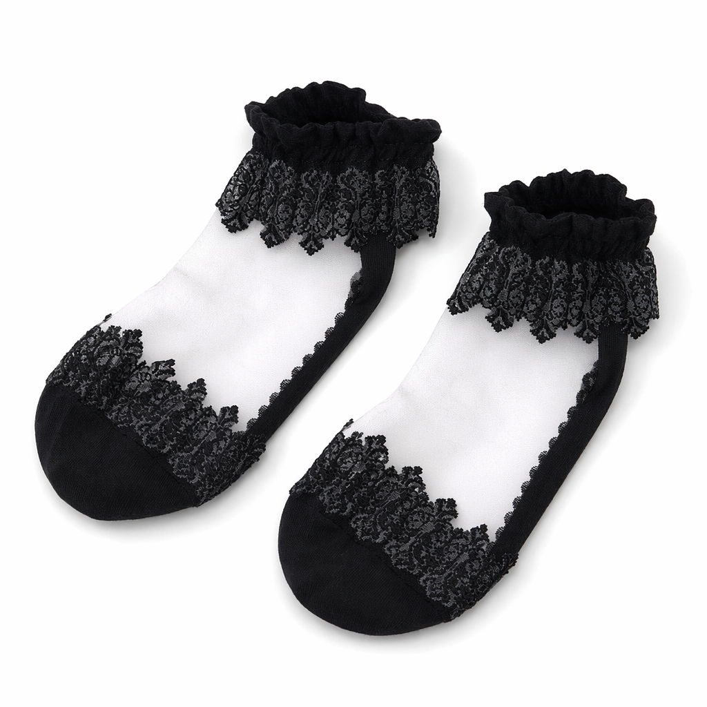 Elegant Lace Band Socks in Clear Fabric and Various Colors Black