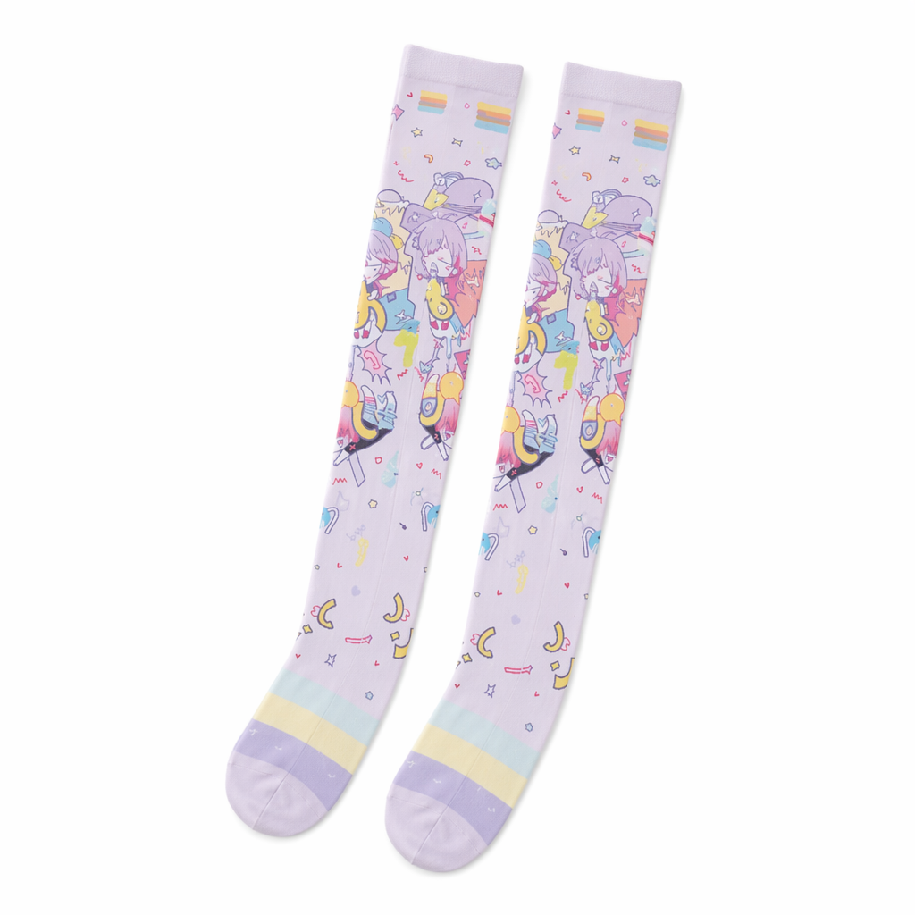 Kawaii Explosion Stockings with Vibrant Pastel Inspired Print Fairy Kei Anime
