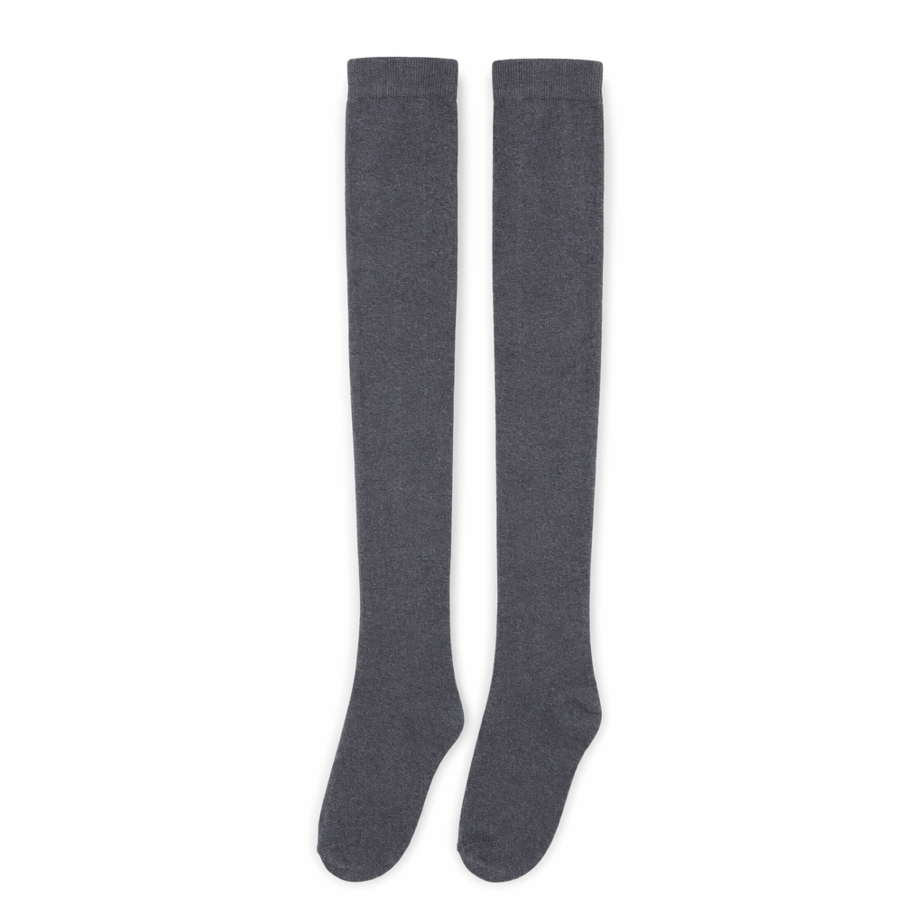 Classic Cotton Thigh High Stockings for Kids in Solid Colors Dark Grey Stockings