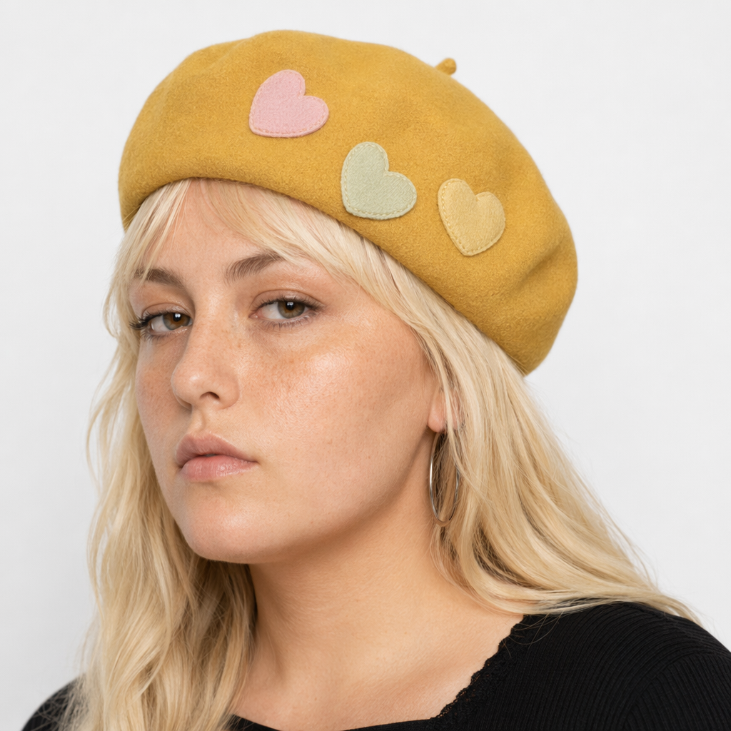 Kawaii Berets for Stylish Lolita Fashion and Accessories Yellow With Hearts