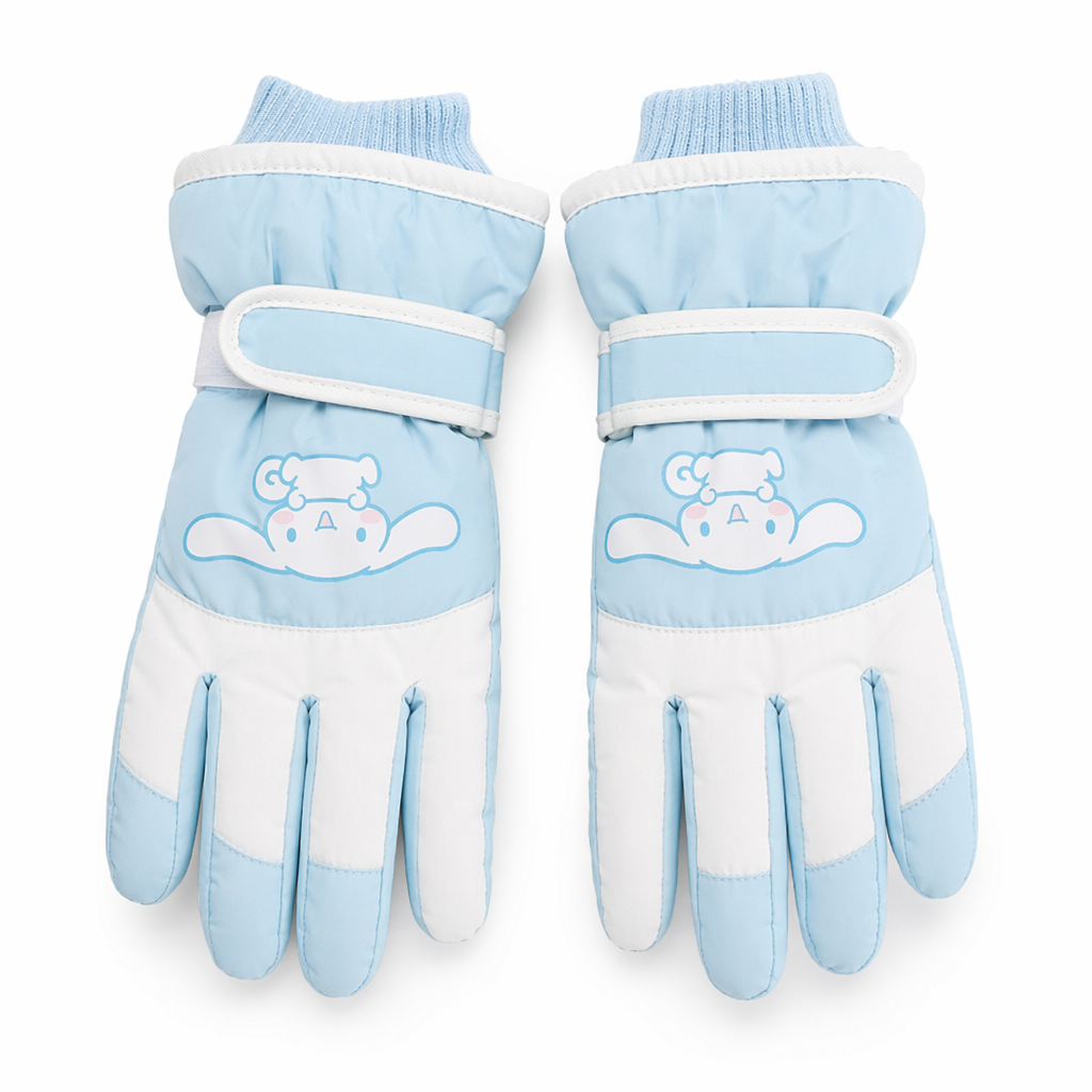 Cozy Kawaii Character Waterproof Gloves for Your Winter Wardrobe Blue White Cinna