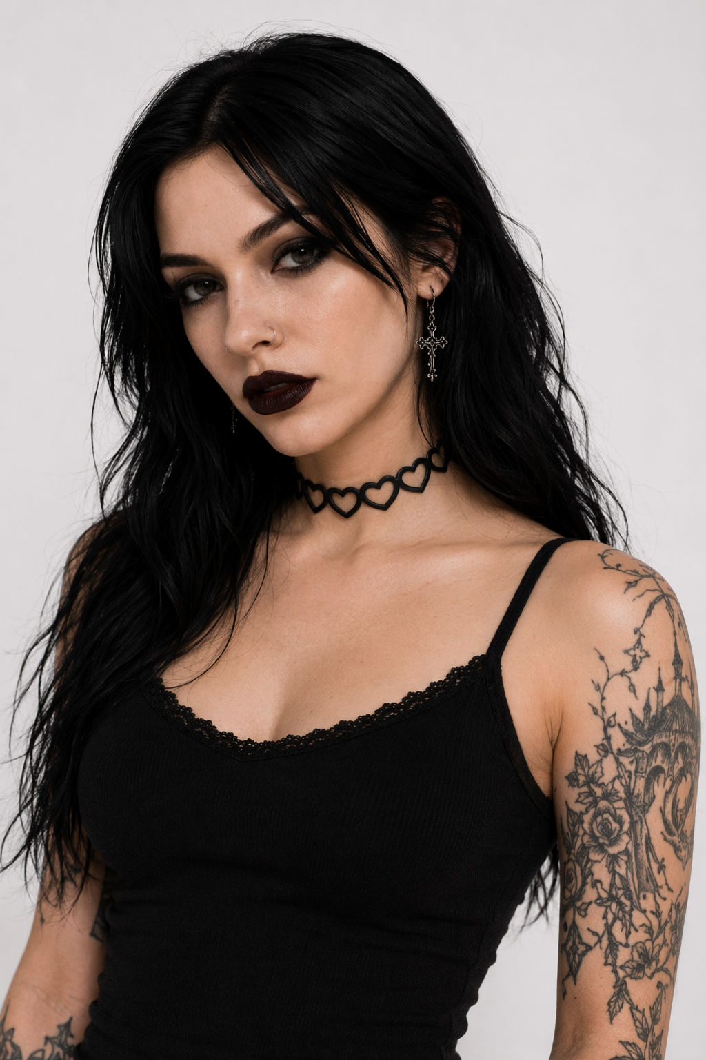 Jet Black Heart Choker Necklace for Chic Goth Fashion Hollow