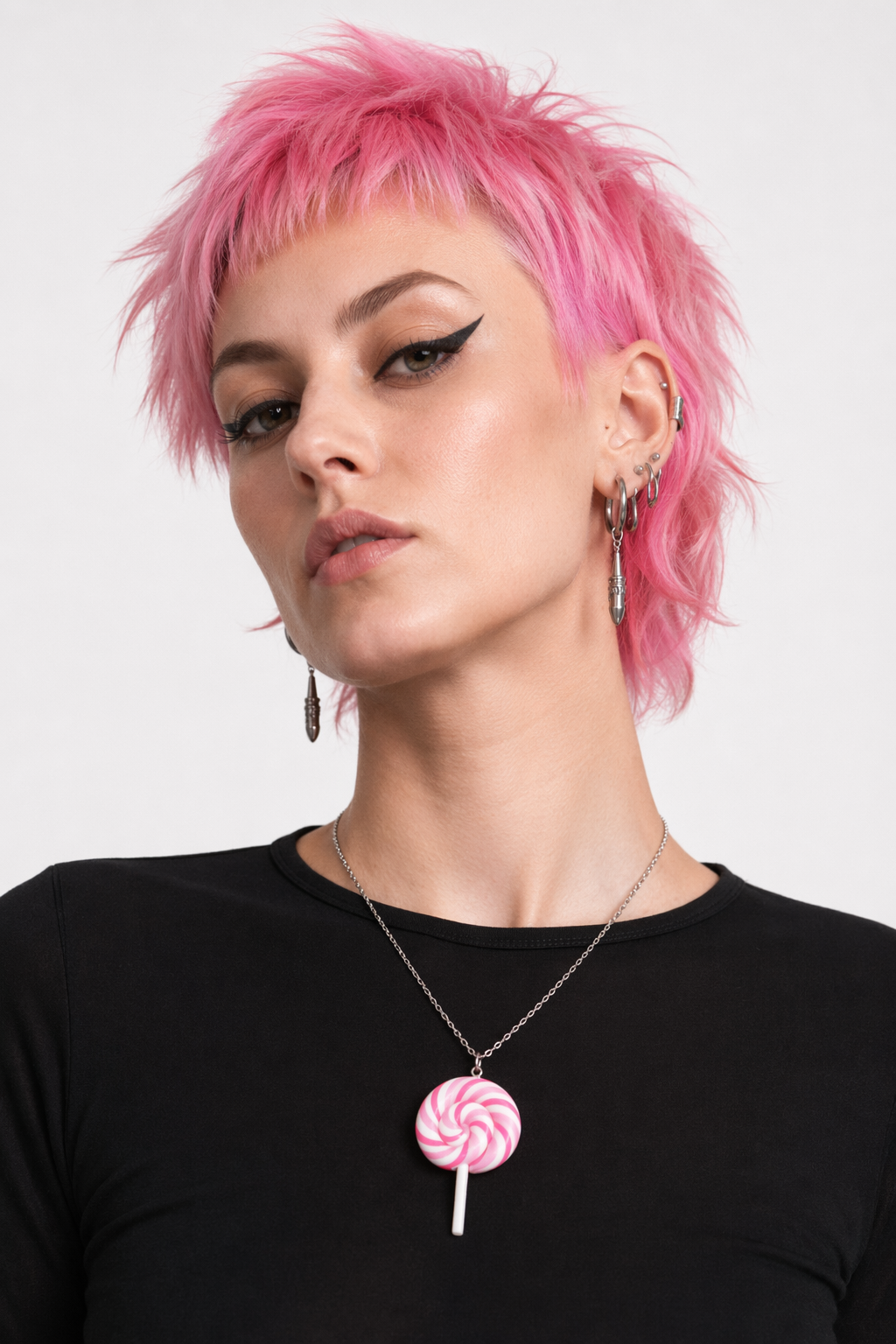 Colorful Polymer Clay Lollipop Rainbow Earrings and Pendant Necklace Pink Necklace