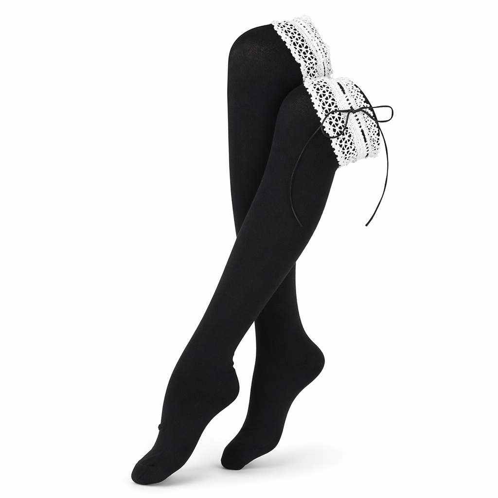 Sexy Thigh High Stockings Inspired by Lolita and Victorian Fashion Black and White