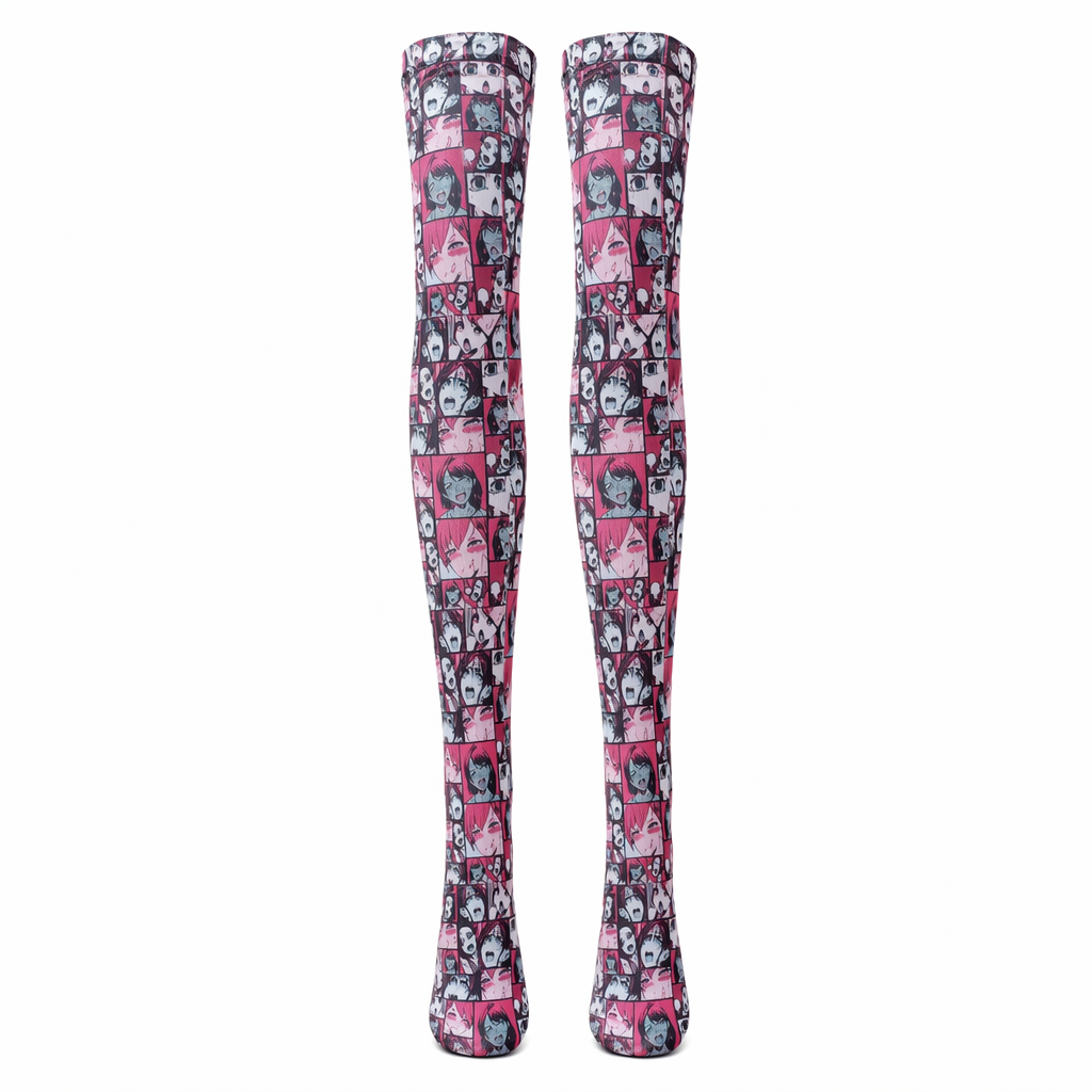Manga Inspired Ahegao Face Thigh-High Stockings for Otaku Small Comic Strip
