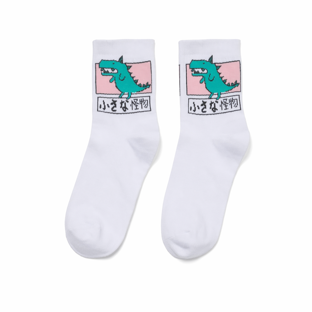 Kawaii Japanese Harajuku Cotton Prehistoric Socks White Dinosaur