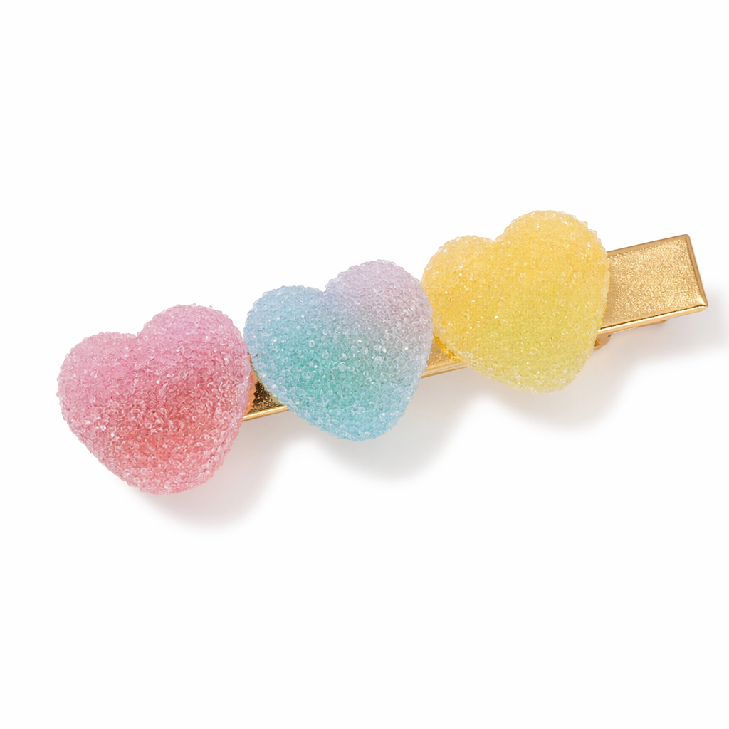 Handcrafted 3D Heart Shaped Sugar Candy Hair Clips Pink Blue Yellow