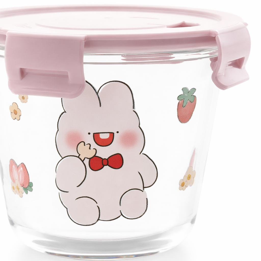 Kawaii Bunny Microwave Glass Bowl with Lid for Cute Mealtime Fun Bunny
