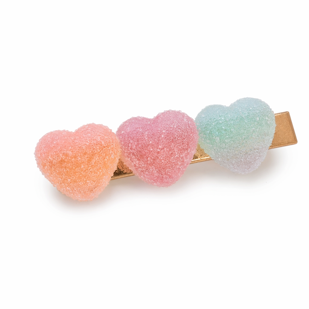 Handcrafted 3D Heart Shaped Sugar Candy Hair Clips Peach Red Blue