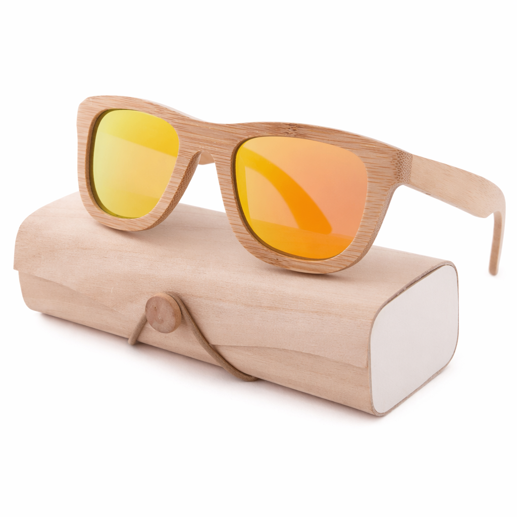 Chic Bamboo Wood Sunglasses for Style and UV Protection Orange with case