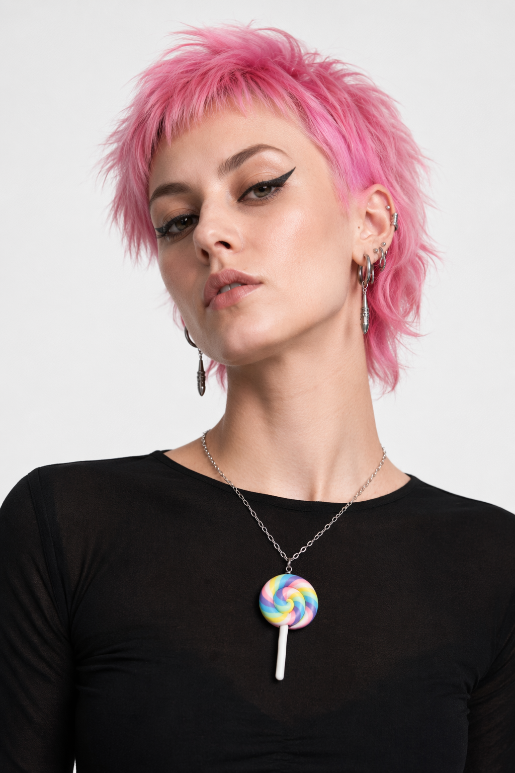 Colorful Polymer Clay Lollipop Rainbow Earrings and Pendant Necklace Rainbow Necklace