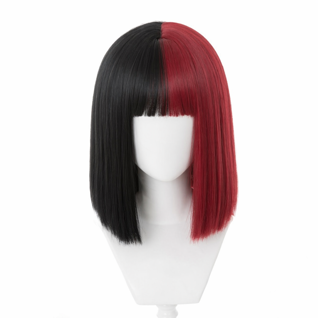 Black and Red Two-Tone Long Wavy Lolita Wig Instock 30CM Bob Wig