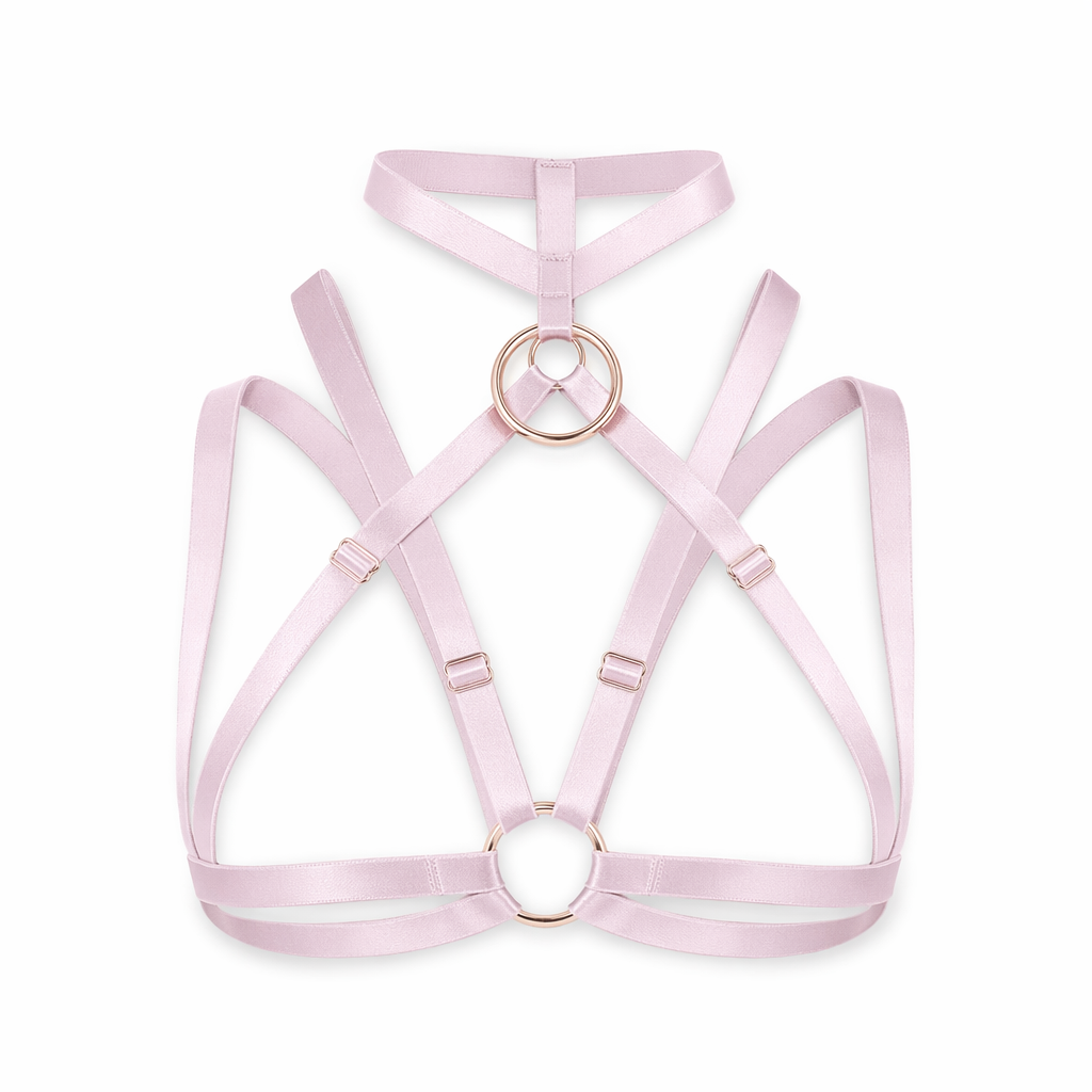Silky Vegan Harness with Gold O-Rings and Satin Sheen Light Pink