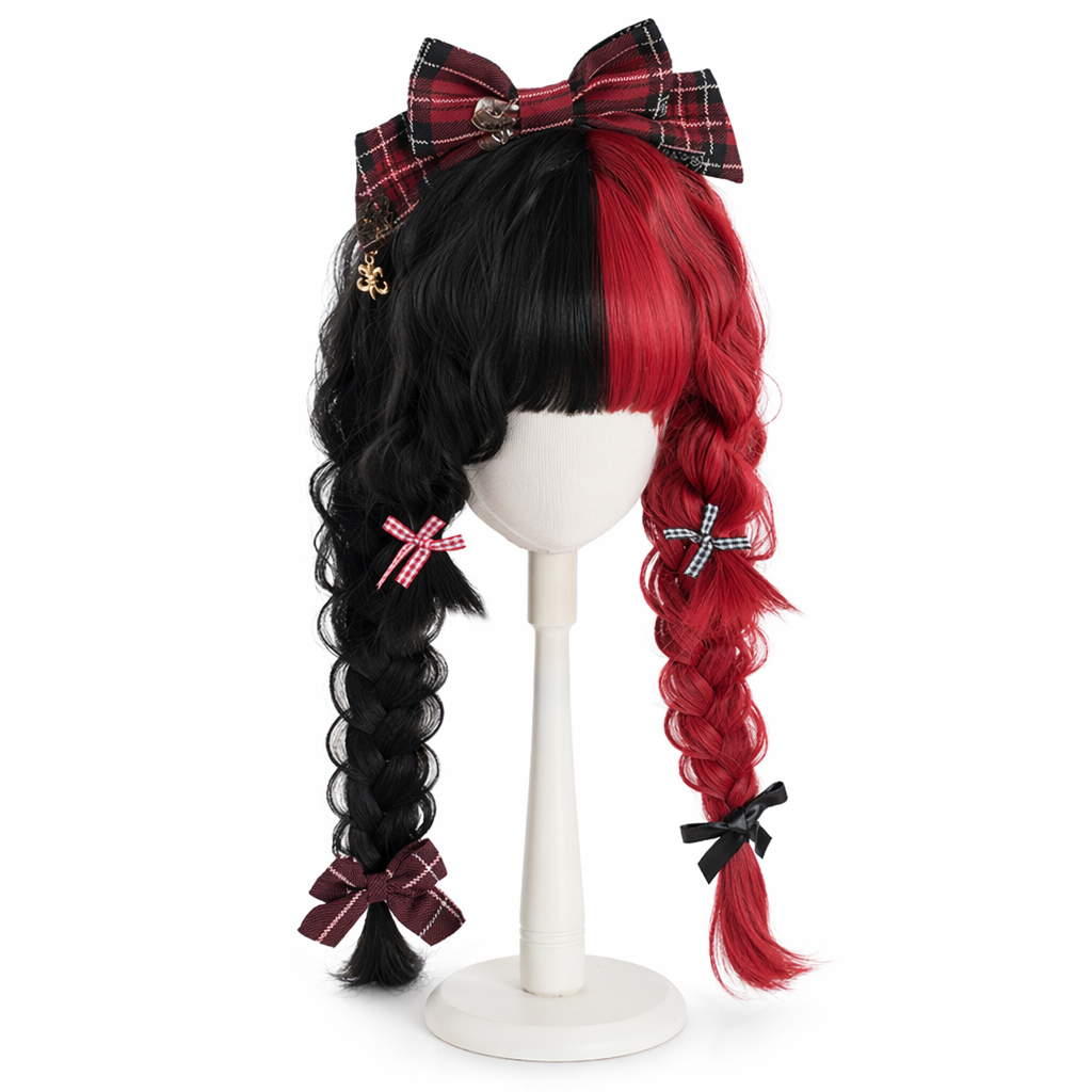 Black and Red Two-Tone Long Wavy Lolita Wig Instock Long Curly Wig