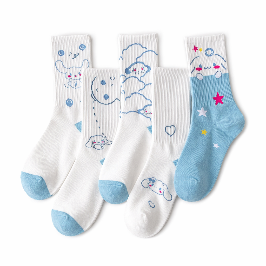 Sweet Puppy Sock Sets for Kawaii Enthusiasts 5pcs Set 1