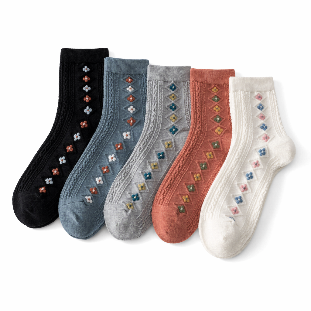 Pink Vintage Floral Socks for Kawaii and Fairycore Styles Set11-Literature