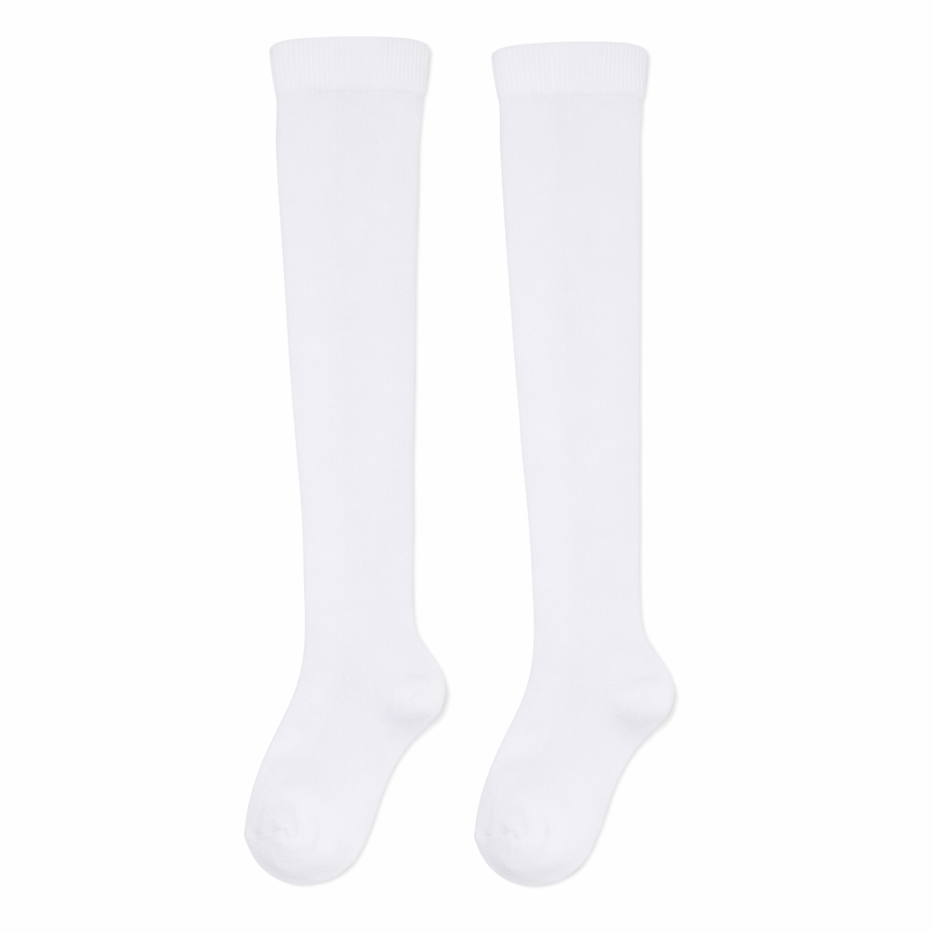 Classic Cotton Thigh High Stockings for Kids in Solid Colors White Stockings