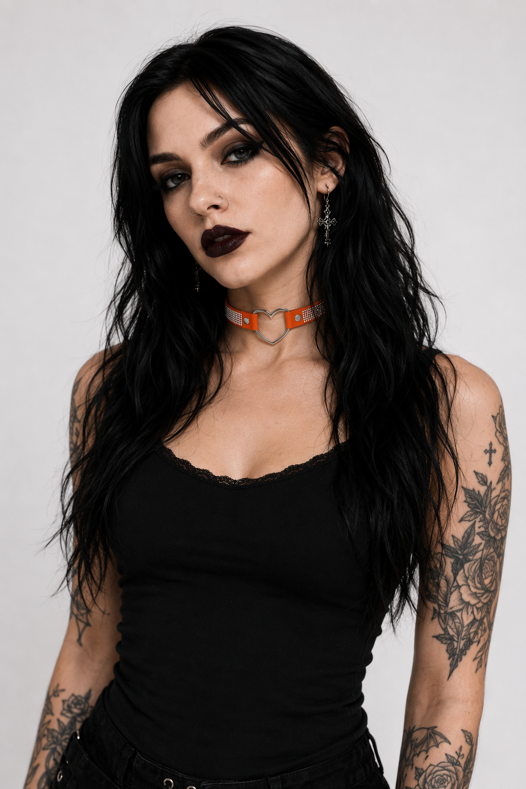 Rhinestone Heart Choker Necklace for Kawaii Aesthetic Princesses Orange