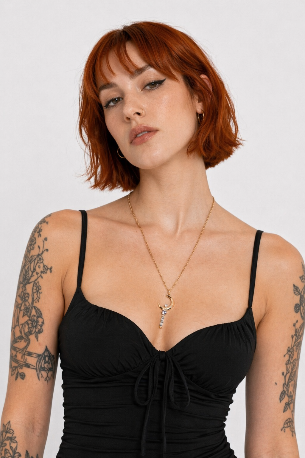 Gold Plated Magical Girl Inspired Necklace with Rhinestone Embellishments Moon Wand