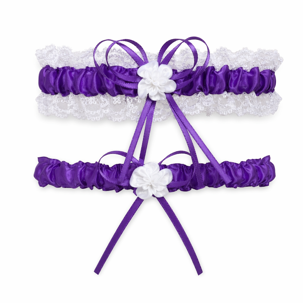 Ruffled Vegan Garter Belt Set with Chiffon and Lace Details Purple