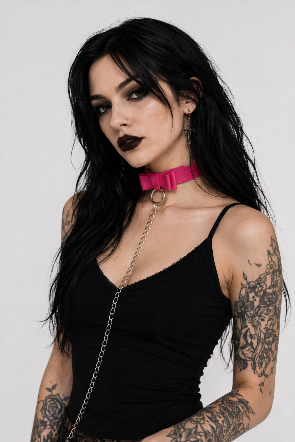 Adorable Ribbon Kitten Bow Choker for Cosplay and Playful Style Magenta